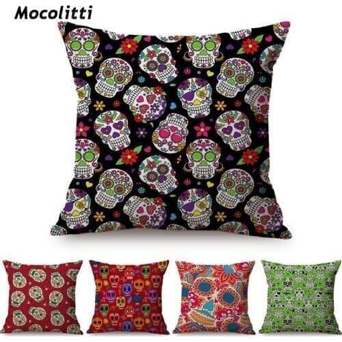 Nordic Colorful Skull Cushion Cover Mexico Horror Skull Head Decorative Throw Pillow Case Outdoor Linen Lumbar Pillow Covers