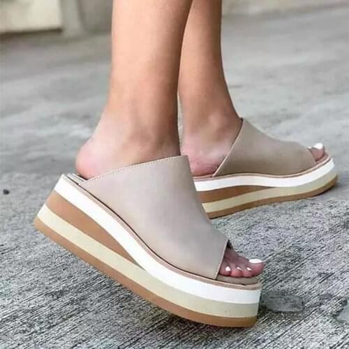 Comemore Summer Women Slippers High Quality Leather Thick Sole Slippers Female Platform White Straw Slides Woman Wedge Flip Flop