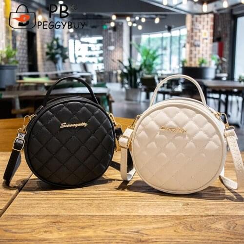 Vintage Mini Round Purse Handbags Lattice Pattern Crossbody Bag Women PU Leather Elegant Ladies Handbag Shoulder Bag