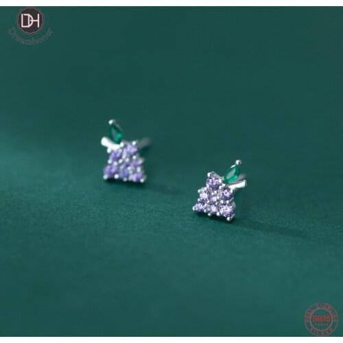 Dreamhonor Solid 925 Sterling Silver Zircon Grape Sweet Fruit Ear Jewelry Wedding Stud Earrings Women Gifts