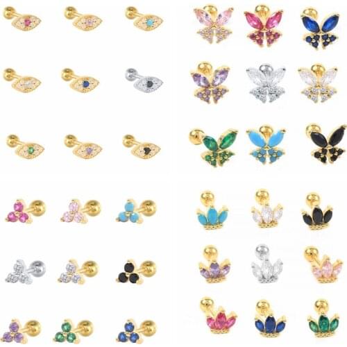 CANNER 925 Sterling Silver Small Round Color Zircon Crystal Stud Earrings For Women Earrings Wedding Engagement Piercing Jewelry