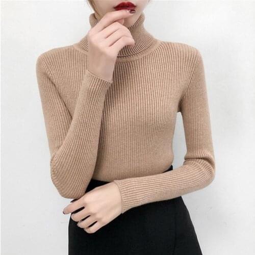 2021 Autumn Winter Thick Sweater Women Knitted Ribbed Pullover Sweater Long Sleeve Turtleneck Slim Sweater Soft Warm Keep femme