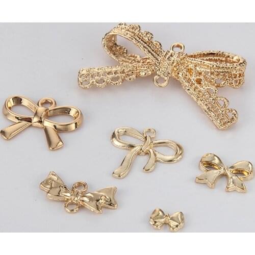 10pcs Gold Bow Knot Charms Pendants for DIY Jewelry Making Brooch Hairclip Decor Handmade Crafts Necklace Accessory Wholesale