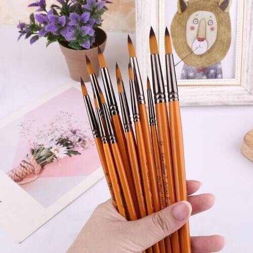 12pcs Professional Painting Brushes Nylon Hair Artist Watercolor Acrylic Gouache