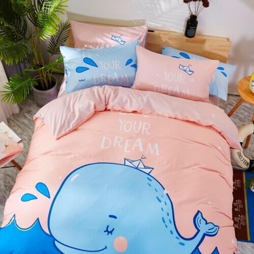 2019 New Bed Sheet Set Full Size Cartoon Style Reactive printed Quilt Cover For Bed Blue Whale Cotton Bedding Sets For Kids Boy