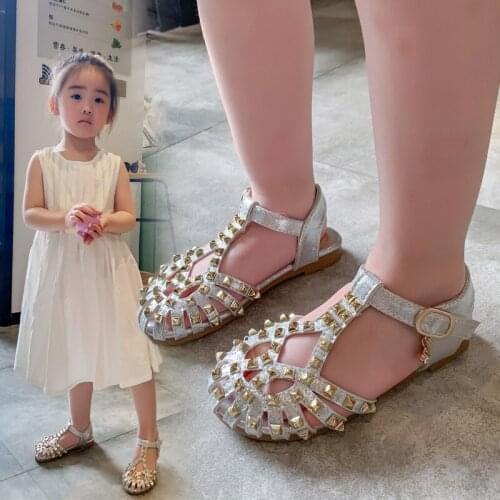 2021 Baby Roman Sandals 1-6 Years Baby Girls Princess Rivets Beach Shoes Toddler Kids Shoes Girls Closed Toe Sandals Size 21-30
