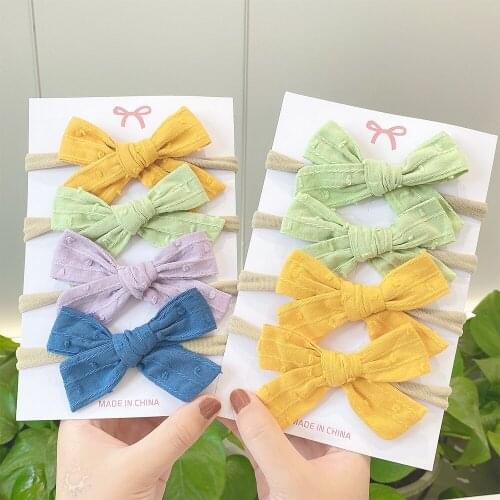 4Pcs/Set Cute Bowknot Baby Girls Headband Infant Elastic Nylon Hair Bands Turban Newborn Headwear Kids Hair Accessories Gifts