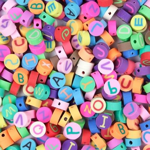 50/100Pcs 10mm Random Mix Color Loose Beads A-Z Letter Polymer Clay Spacer Beads For Jewelry DIY Bracelet Necklace Accessories
