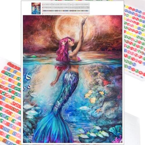 5D Diamond Painting Mosaic Kit Mermaid Fantasy Cartoon Disney Embroidery DIY Full Square Circle Christmas Home Decor