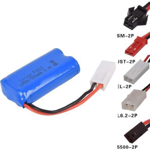 6.4v 500mah 15C 14500 Li-ion Battery RC toys battery SM-2P JST-2P EL-2P L6.2-2P free shipping