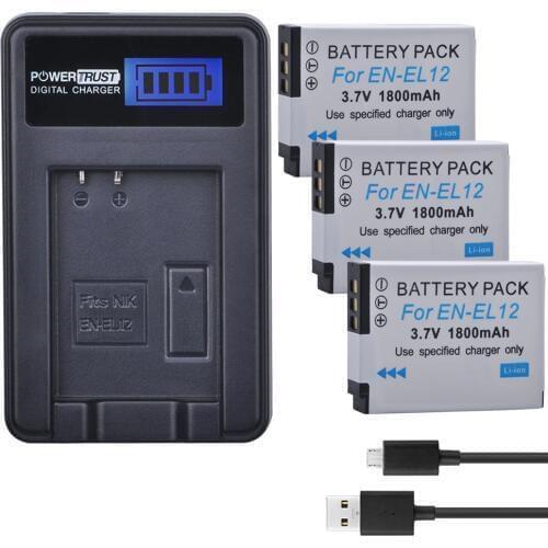 3Pcs EN-EL12 ENEL12 EN EL12 Camera Battery + LCD USB Charger for Nikon Coolpix S9900 S9700 AW120 S9500 AW110 S70 S9600