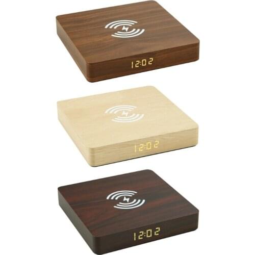 Wireless Charging Desktop Alarm Clock USB Natural Wood Simple Design Wooden Table Timing Equipment Digital Room Decor