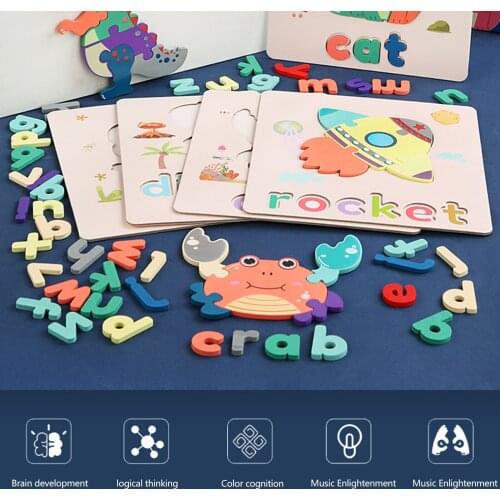 Kids Montessori Spell Word Game Toy Early Learning Jigsaw Letter Alphabet Picture 3D Puzzle Baby Educational Toys For Children