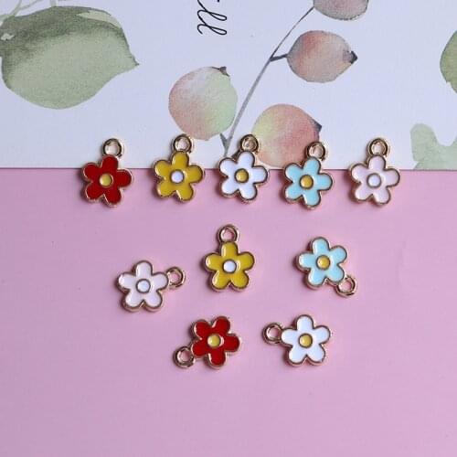 50pcs/Lot Flower 10*12mm Diy Design for Jewelry Making Earring Bracelet or Necklace Handmade Enamel Charms