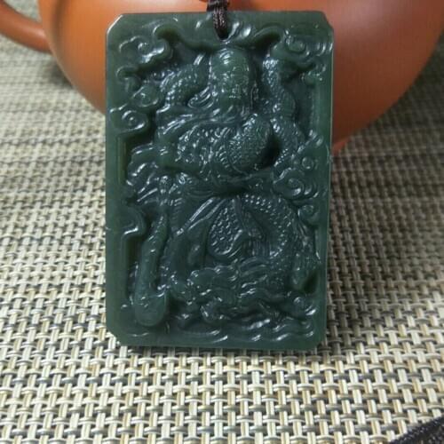 Natural Hetian Jade Double Sided Carving Guan yu Jade Pendant Jewelery Lucky Auspicious Amulet Fine Jewelery Jade Pendant