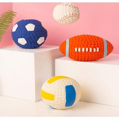 Dog Toys Squeak Sound Pet Ball Rubber Football Rugby Basketball Interactive Safe Non-Toxic Pets Sports Toy Supplies Accessories