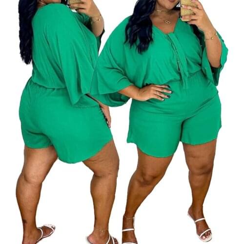 Summer Women Two Piece Outfits Loose T Shirt and Shorts Plus Size Casual Jogging Suits Green Shorts Sets Wholesale Dropshipping