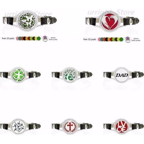 Dandelion heart footprint Essential Oil Diffuser Locket Bracelet Pu Leather twist screw 25mm locket for Women Aroma Bracelet