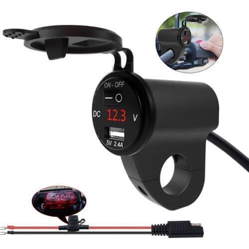 Metal Motorcycle 12V SAE To USB Charger with Voltmeter Switch for CellPhone GPS Navigation