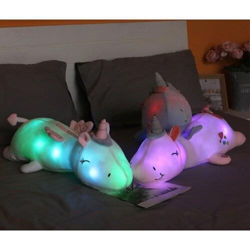 Cute Glowing Unicorn Plush Toys Soft Luminous Animal Sweet Unicorn Stuffed Doll Cushion Creative Girlfriend Children Gift 60CM