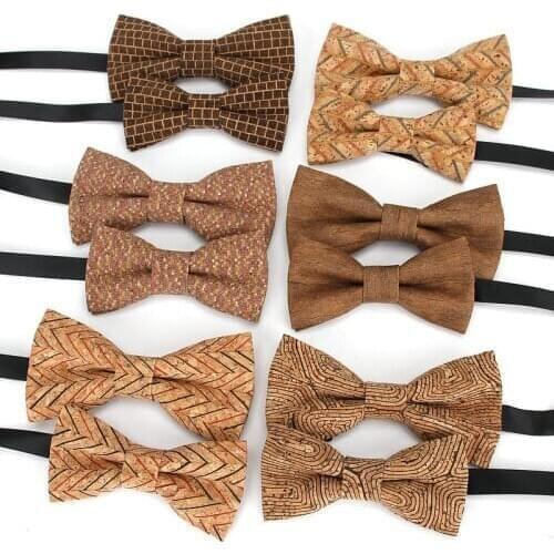 Fashion New Cork Wood Bow Ties Men Kids Novelty Handmade Fancy Bowtie Sets Adjustable Wedding Party School Children Accessories