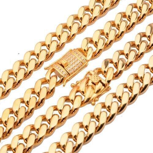 Granny Chic 14mm New Arrive Mens Gold Stainless Steel Miami Curb Cuban Chain Necklace 18"-40"