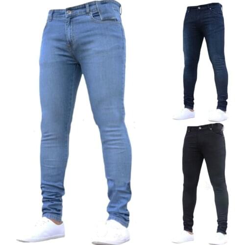 Mens Pants High Waist Zipper Stretch Jeans Casual Slim Men Clothing Plus Size Pencil Pants Denim Skinny Jeans Men