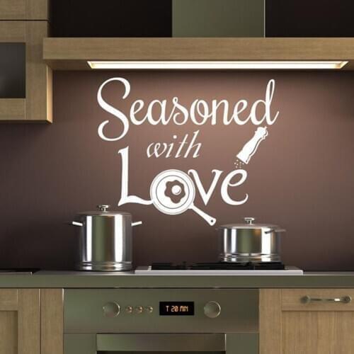 Kitchen Wall Decals Seasoned with Love Quotes Kitchen Home Design Decoration Vinyl Wall Sticker Creative Warm Mural Art S812