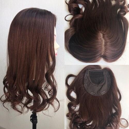 Natural Brown Women Topper Human Hair Same Hair Length 8"X8" Silk Top Jewish Topper Wig with Clips Ins European Virign Hairpiece