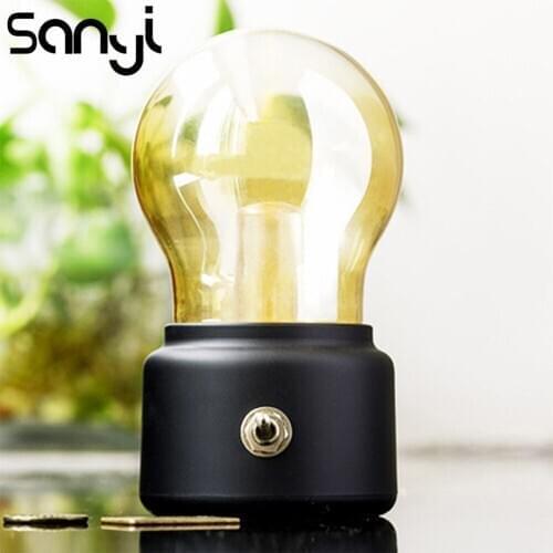 SANYI Retro Charging Night Light 5V Night Lamp Built-in Battery Gold/Black Base Mini Bedroom Lamp with Metal Lever Switch