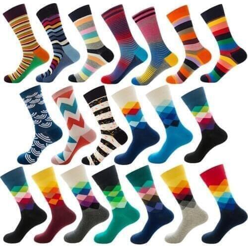 Mens Happy Striped Socks Quality Plaid Diamond Sock Men Combed Cotton Calcetines Largos Hombre