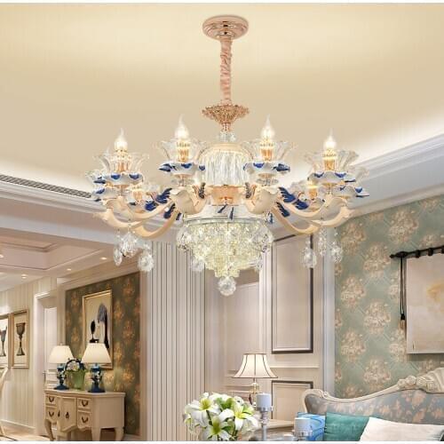 French Romantic Crystal Chandelier European Ceramic Chandeliers Lights Fixture LED Lamps 3 White Color Dimmable Diameter100cm