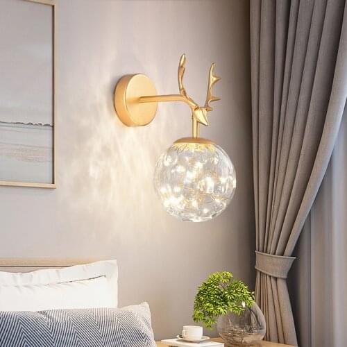 Nordic Interior Wall Light Bedroom Led Lamp Gold Black Glass Lampshade Indoor Living Room Home Background For home Decoration