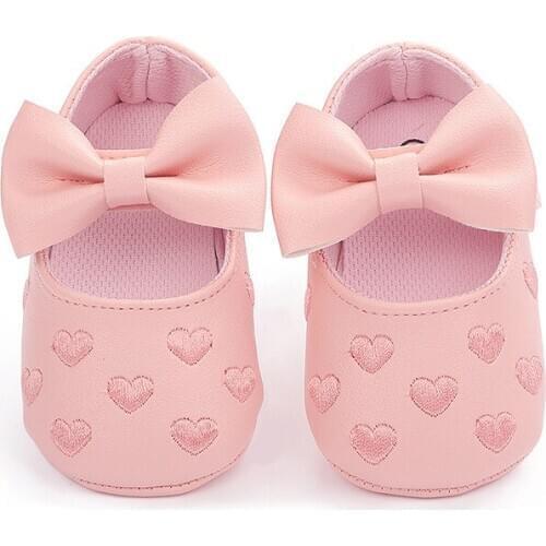 Spring Fall Newborn Princess Shoe Heart-Shaped Bow Cute Infant Girl First Walker Non-Slip Solid Color Baby Crib Shoes