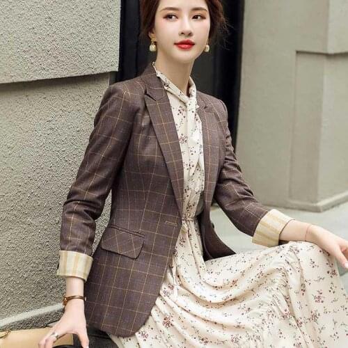 IZICFLY Spring Autumn Style Business Fashion Plaid Office Outwear Elegant Slim Work Wear Uniform Designs Coat Women Blazer