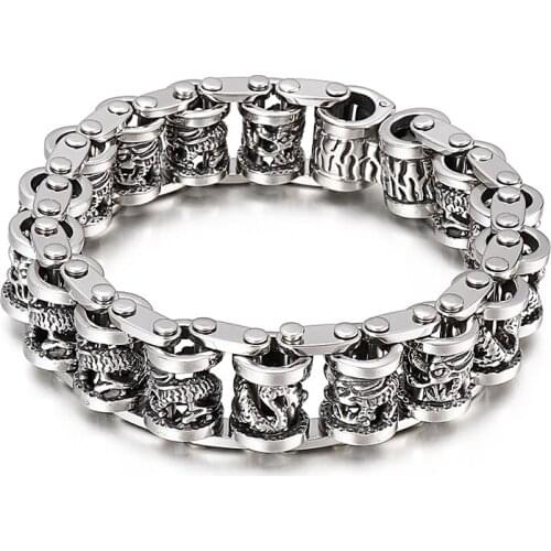 HAOLYNJOY Vintage Ancient Dragon Totem 17mm Amulet Mens Bracelet Stainless Steel Jewelry