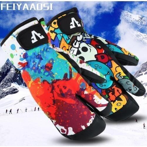Winter Ski Gloves Cold Warm Gloves Three Fingers Adult Outdoor Riding Snowboard Gloves Waterproof Mountaineering Gloves Thickeni