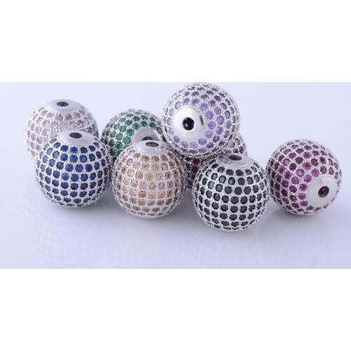 14mm 6 Colors Round Beads Women DIY Bead Jewelry Micro Pave CZ Zircon Ball Bead Fit Bracelet & Necklaces CHF192