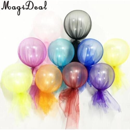 2pcs Tulle Wrapped Ribbon Helium Air Latex Balloons Wedding Kids Adult Birthday Party Decoration Quality Thickening Balloons 12"