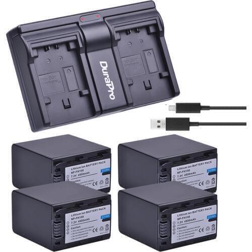 4x 4500mAh NP-FH100 NP FH100 Camera Li-ion Battery + USB Dual Charger For Sony DCR-SX40 SX40R SX41 HDR-CX105 SR42E SR45E Bateria