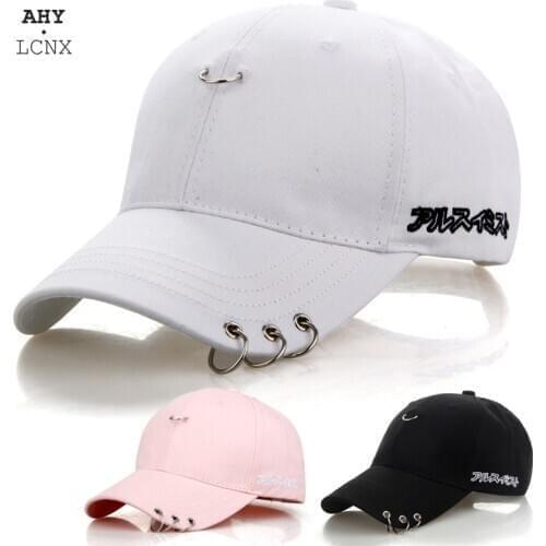 2021 Fashion Korean Women Baseball Cap Iron Ring Sun Hats White Pink Autumn Outdoor Sunscreen Couple Hat For Men Snapback Caps
