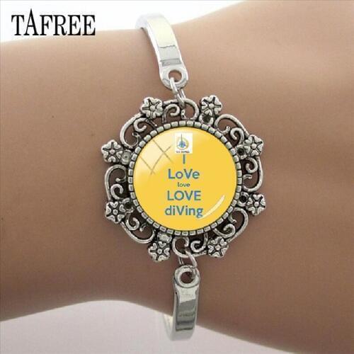 TAFREE Fashion Love Diving Bracelets Lace Bangles Women Glass Dome Bracelet For Women Wristband Jewelry Gift DV07