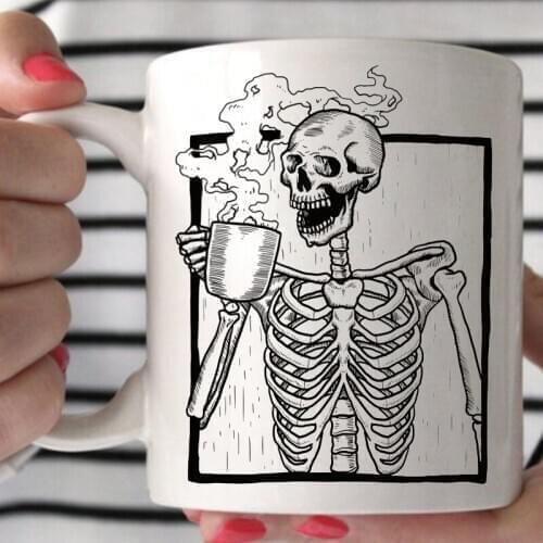 Skeleton Drinking A Cup of Coffee Coffee Mug Tea Cups