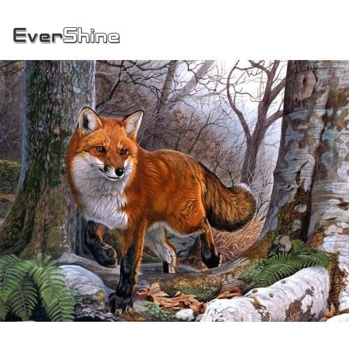 EverShine 5D Diamond Painting Animals Mosaic Art Cross Stitch Kits Diamond Embroidery Fox Picture Of Rhinestones Handmade Hobby