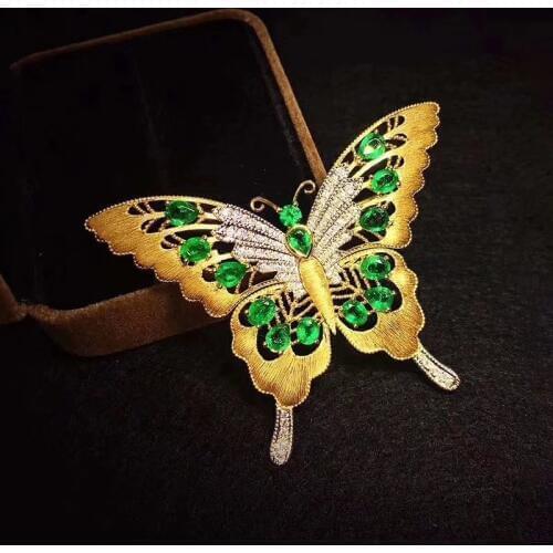 Grace Butterfly fly natural green Emerald gem brooch Pendant natural gemstone pendant Two uses S925 silver lady party jewelry
