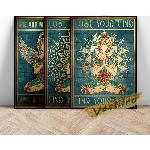 Sukhasana Yoga Art Prints Retro Poster Zen Meditation Vintage Art Canvas Painting Fitness Studio Wall Stickers Modern Home Decor