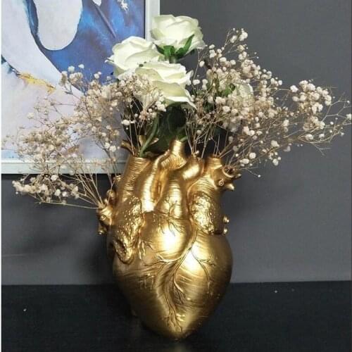 25Cm Resin Anatomical Heart Shape Flower Vase Nordic Simulation Heart Shape Planter Pot Body Art Sculpture Vases Desk Home Decor