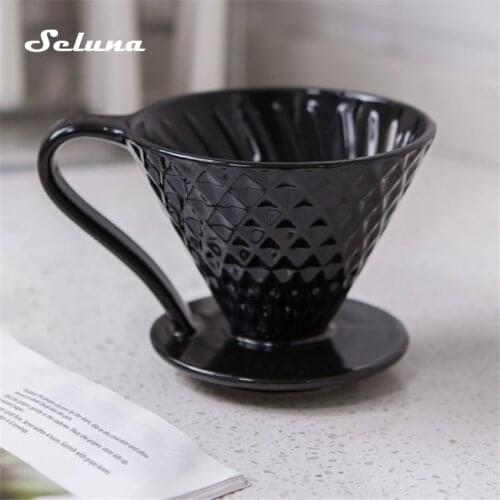 Ceramic Coffee Filters V60 Coffee Drip Filter Cup Diamond Shape Brewer Pour Over Coffee Maker Drip Cone Filter Permanent 1-4cups