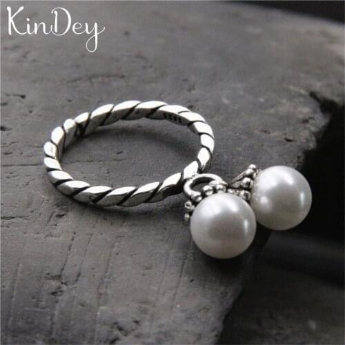 Kindey Retro Silver Color Imitation Pearl Rings For Women Engagement Rings Vintage Open Finger Jewelry