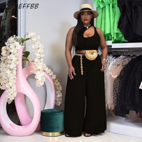 ZOOEFFBB Plus Size Two Piece Set Crop Top and Wide Leg Pants Loungewear Matching Sets Vacation Outfits for Women Summer Clothes